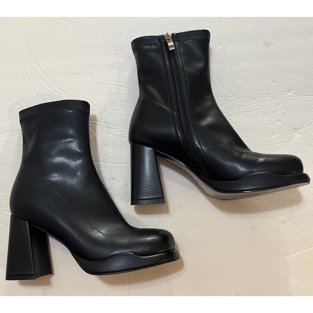 Women's Square Toe Platform Chunky Block Heels Ankle Booties Black Size 8 - Picture 9 of 9